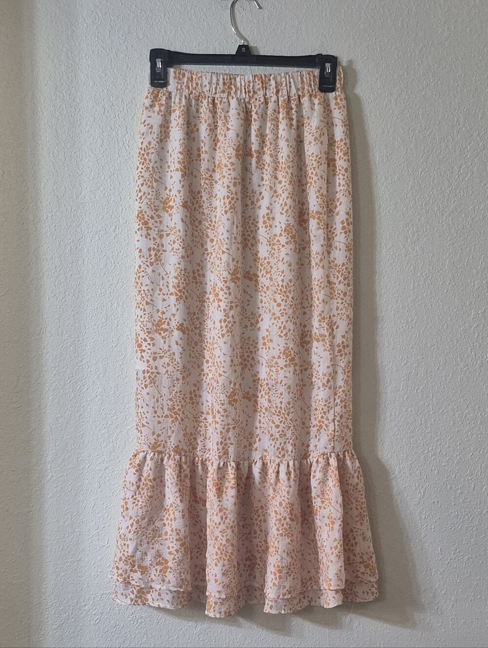 Paper Crane Orange and White Floral Ruffle Maxi Skirt